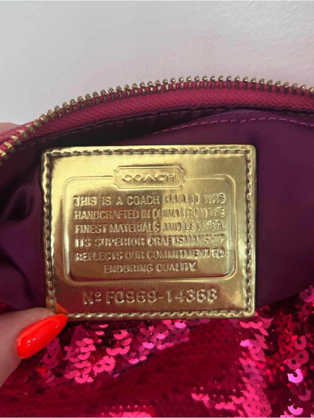 Coach Poppy Sequin 14366 Hot Pink Mini Baguette - Picture 2 of 4